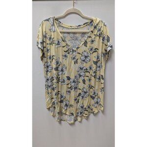 Maurices 24/7 Yellow/White Floral Tunic Blouse